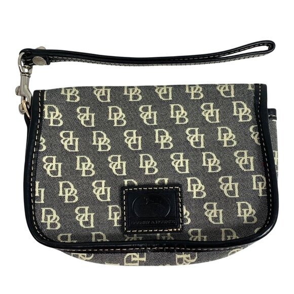 Dooney Bourke Black/Ivory Leather Trim Pouch Bag Wristlet Duck Logo EUC - Picture 2 of 10
